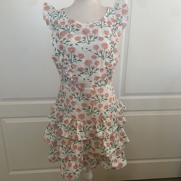 Petal And Pup Sleeveless Floral Eyelet Mini Dress Ruffle Tiered Size 12 - Picture 2 of 13